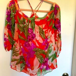 INC International Concepts lined coral floral blouse size S